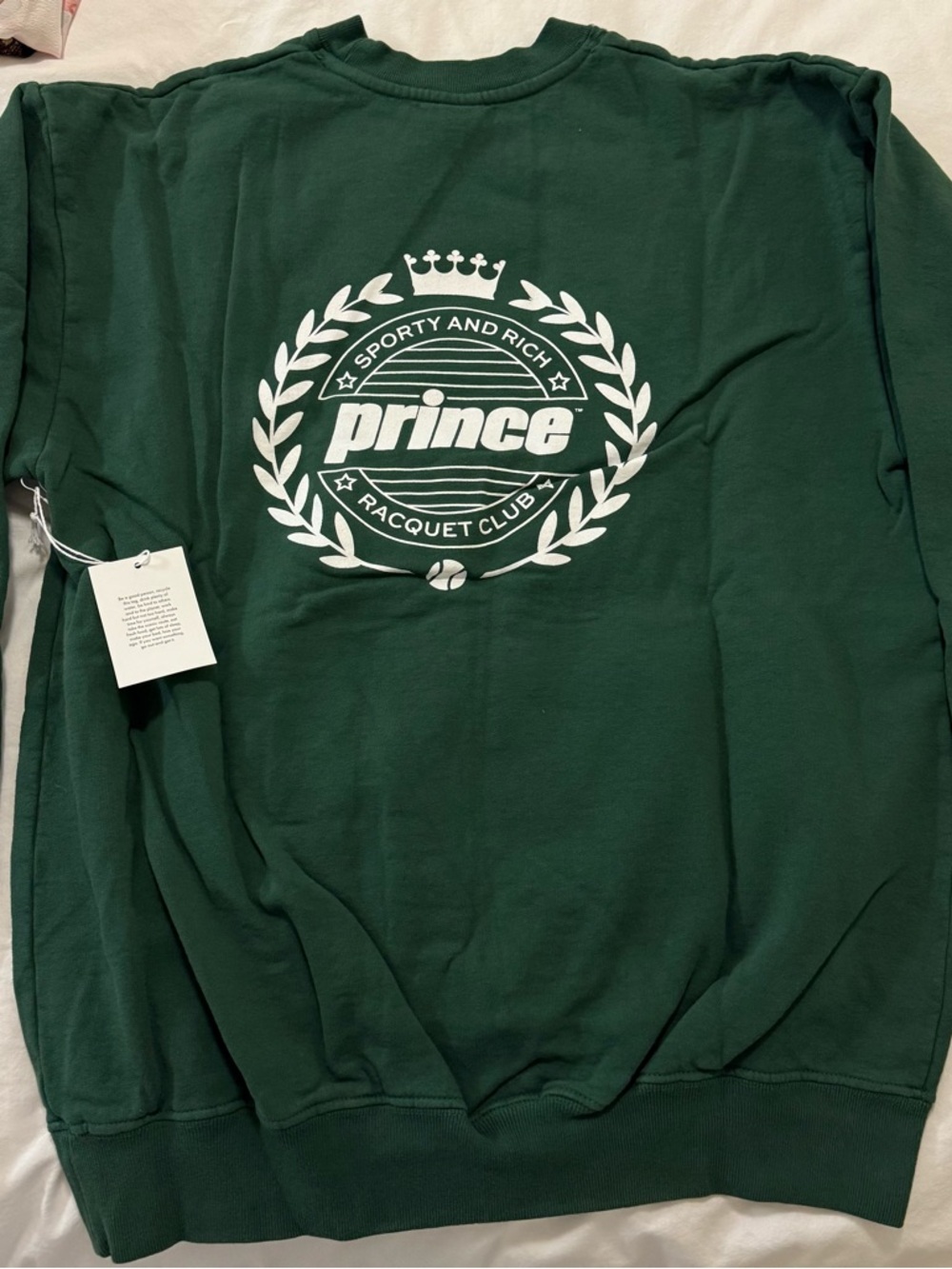 Sporty & Rich Prince Crewneck Sweater in Forest Green with White Logo